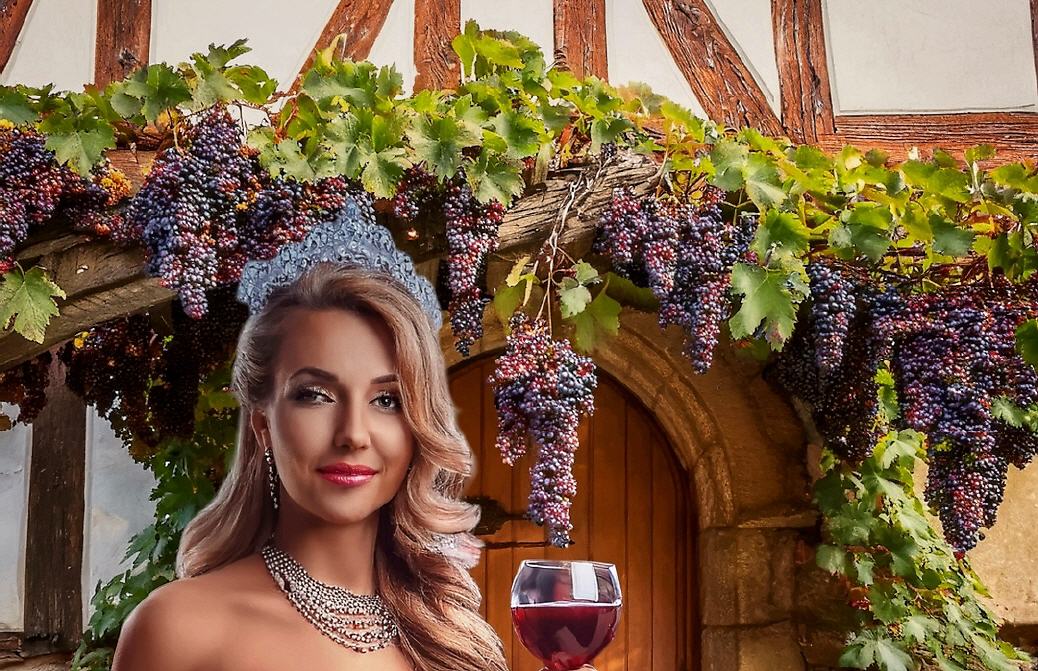 Weinkönigin vor ihrem Elternhaus!